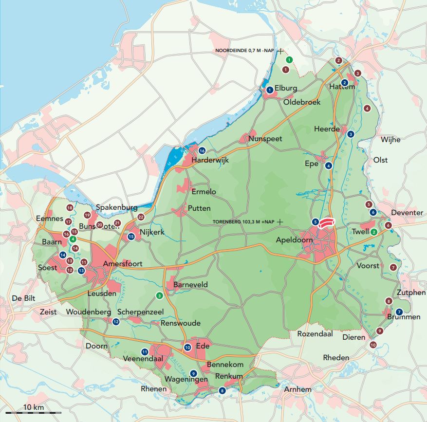 gebiedskaart met gemalen, rioolwaterzuiveringen, steunpunten en hoofdkantoor vermeld